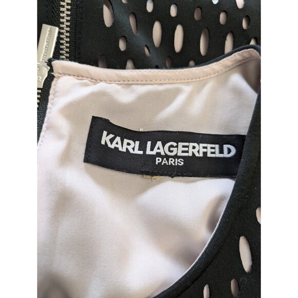 Karl Lagerfeld Paris Black Fit & Flare Dress Laser Cut Eyelet Size Approx XS - Picture 7 of 12